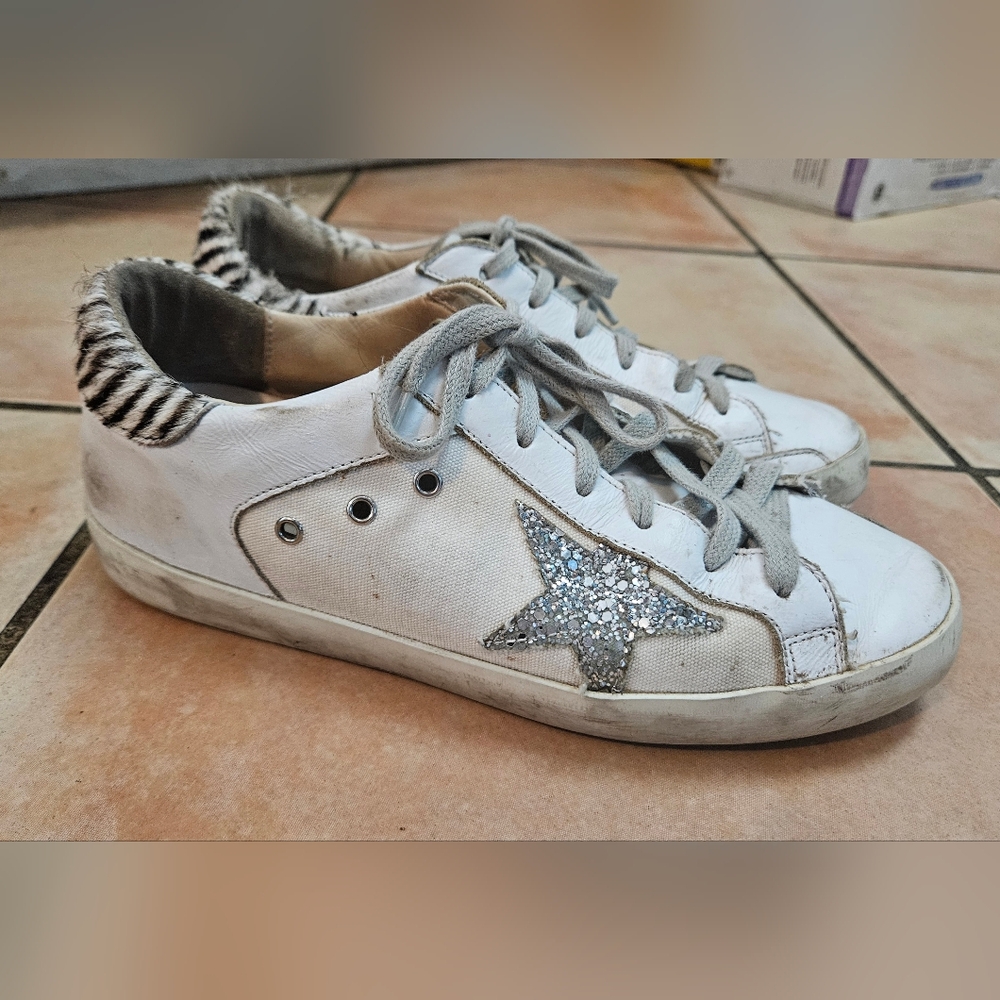 Golden Goose White and Silver Star Sneakers